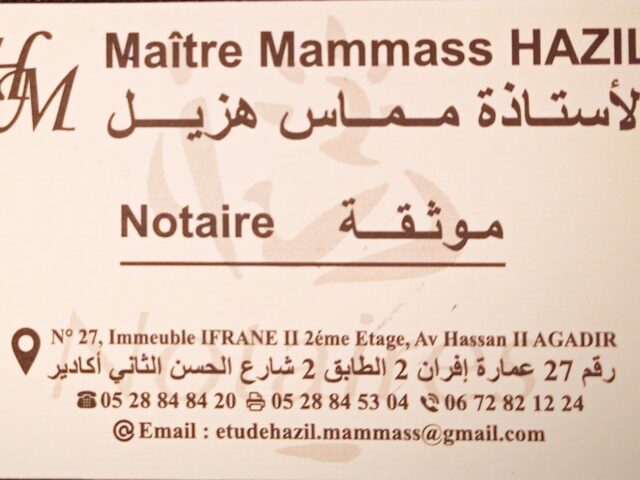 Notaire Maître Hazil Mammass - Agadir - +212 5288-48420