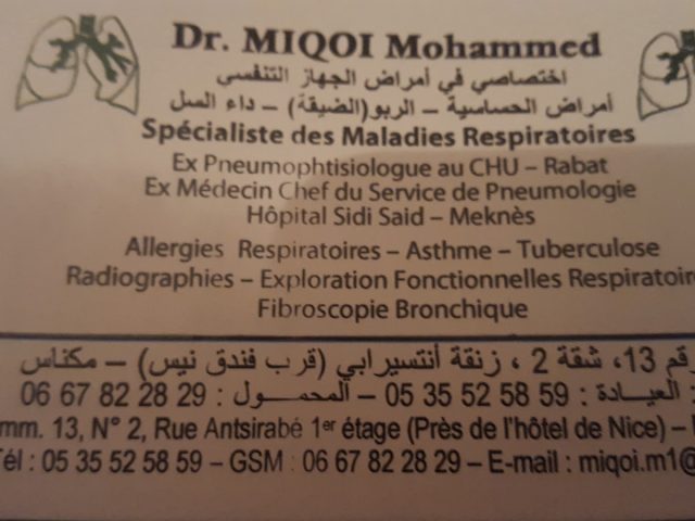 Cabinet de Pneumologie Dr MIQOI - Meknès - +212 5355-25859