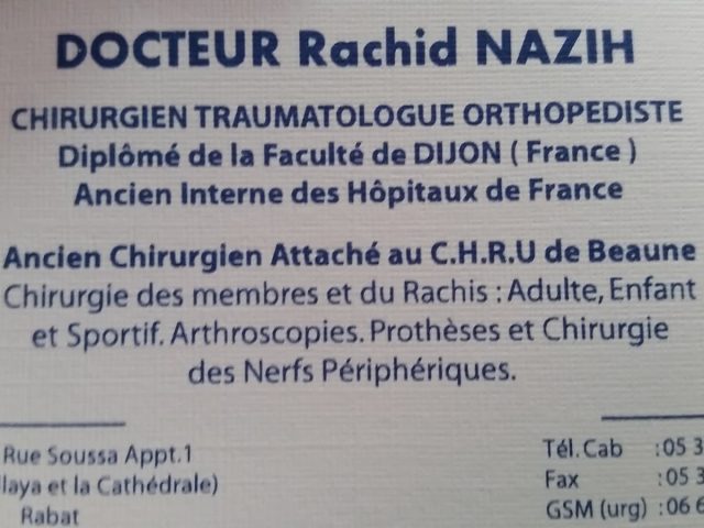 Docteur Rachid Nazih Traumatologue - Rabat - +212 5377-26556